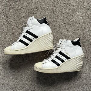 Adidas Women's Superstar Ellure White and Black Wedge Sneakers